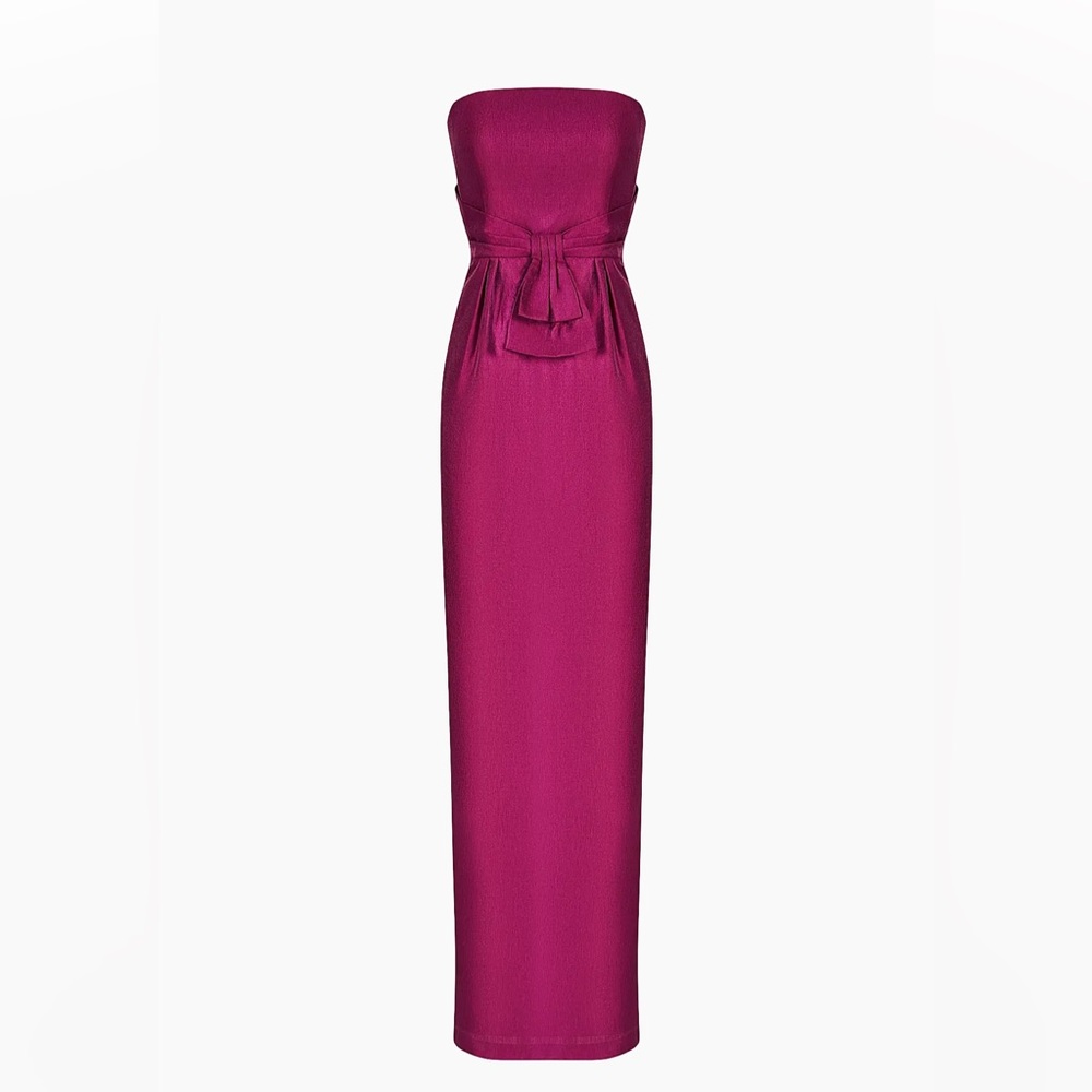 NWT Kay Unger Pink / Boysenberry Caroline Column Strapless Maxi Gown Size 4 - Picture 2 of 2